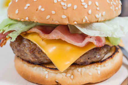 home made cheeseburgerの写真素材