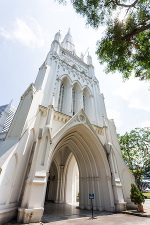 SINGAPORE - FEBRUARY 27, 2015: Day scene of St Andrew's Cathedral in Singapore. St Andrew's Cathedral is one of the famous tourist attraction in Singapore.のeditorial素材