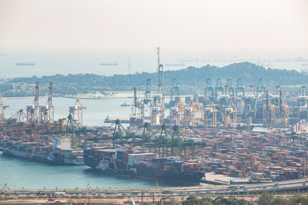 SINGAPORE - FEBRUARY 27, 2015: aerial view of container terminal at Tanjong Pagar, Singapore on 27...