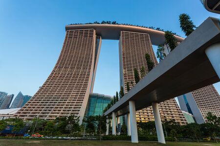 SINGAPORE - FEBRUARY 28, 2015: view of Marina Bay Sands. Marina Bay Sand is one of the most famous tourist attraction in Singapore.のeditorial素材