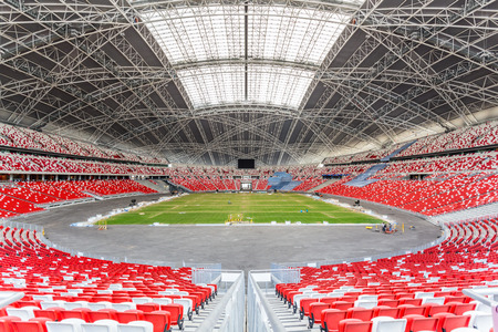 SINGAPORE - FEBRUARY 28, 2015: Interior view of Singapore National Stadium. Singapore National Stadium is a 55,000 seats multi-purpose arena which has a retractable roof.のeditorial素材