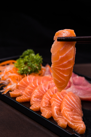 salmon and maguro sashimiの写真素材