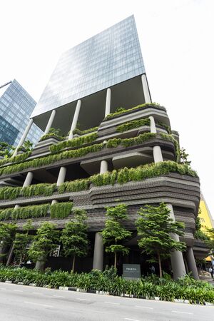 SINGAPORE - MARCH 2, 2015: Day scene of Parkroyal on Pickering hotel, Singapore. Parkroyal is the modern luxury hotel designed by WOHA.のeditorial素材