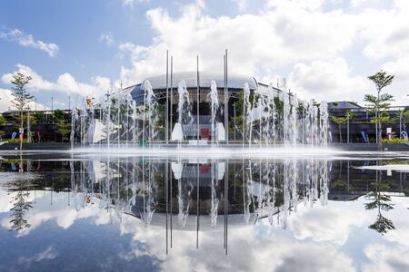 SINGAPORE - FEBRUARY 28, 2015: Day scene of Singapore National Stadium. Singapore National Stadium is a 55,000 seats multi-purpose arena which has a retractable roof.のeditorial素材