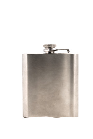 stainless hip flask isolated on white backgroundの写真素材