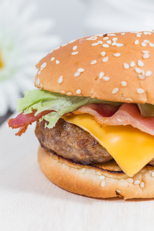 home made cheeseburgerの写真素材