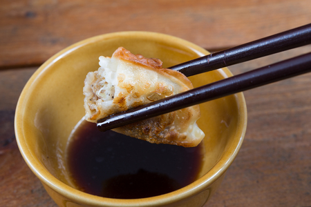 Fresh Gyoza with sauceの写真素材