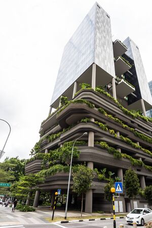 SINGAPORE - MARCH 2, 2015: Day scene of Parkroyal on Pickering hotel, Singapore. Parkroyal is the modern luxury hotel designed by WOHA.のeditorial素材