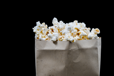 popcorn in brown bagの写真素材