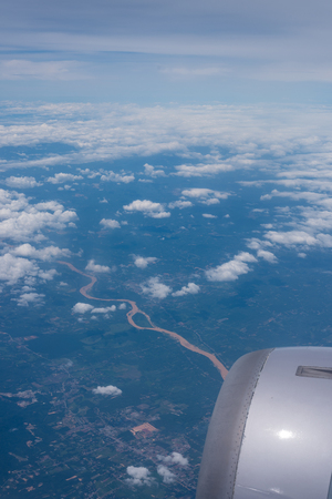 jet engine plane on the skyの写真素材