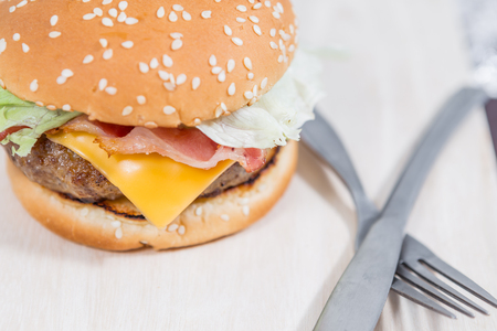 home made cheeseburgerの写真素材