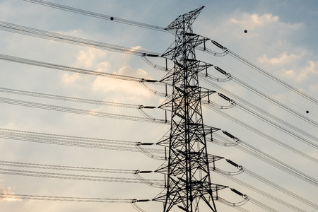 high voltage electric poleの写真素材