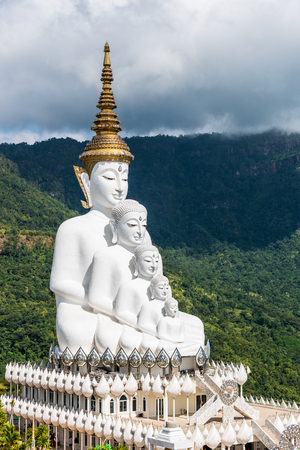 Five white buddha sculpture at Phra That Pha Son Kaew Temple in Phetchabun, Thailandの写真素材