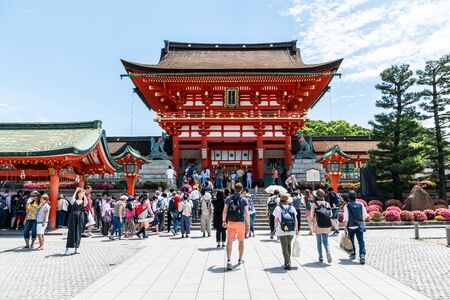 KYOTO, JAPAN - MAY 21, 2018: Day scene of crowded tourist at Fushimi Inari Shrine in Kyoto, Japan.のeditorial素材