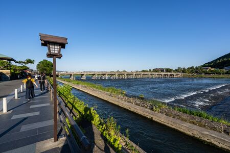 KYOTO, JAPAN - MAY 21, 2018: Day scene of Togetsukyo bridge and Katsura river in Arashiyama area in...