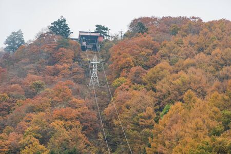 Kawaguchi ropeway with Autumn yellow treesの写真素材