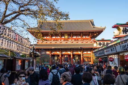 TOKYO, JAPAN - NOVEMBER 14, 2018: Day scene of Sensoji temple with crowded tourist. Sensoji temple is the most famous temple in Asakusa, Tokyo prefecture, Japanのeditorial素材