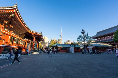 TOKYO, JAPAN - NOVEMBER 14, 2018: Day scene of Sensoji temple with crowded tourist. Sensoji temple is the most famous temple in Asakusa, Tokyo prefecture, Japanのeditorial素材