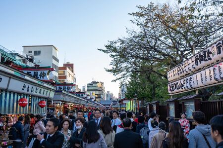 TOKYO, JAPAN - NOVEMBER 14, 2018: Day scene of Sensoji temple with crowded tourist. Sensoji temple is the most famous temple in Asakusa, Tokyo prefecture, Japanのeditorial素材