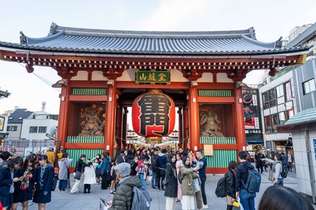 TOKYO, JAPAN - NOVEMBER 14, 2018: Day scene of Sensoji temple with crowded tourist. Sensoji temple is the most famous temple in Asakusa, Tokyo prefecture, Japanのeditorial素材