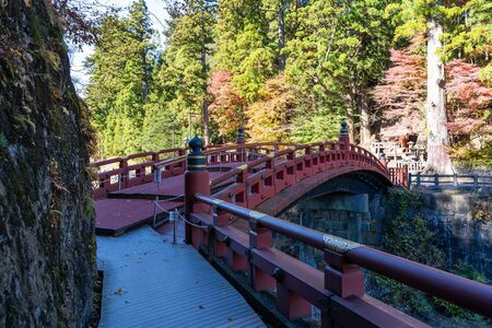 TOCHIGI, JAPAN - NOVEMBER 15, 2018: Day scene of Shinkyo bridge over Daiwa river at Nikko, Tochigi Prefecture, Japanのeditorial素材