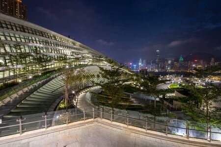HONG KONG - NOVEMBER 10, 2018: Night scene of West Kowloon railway station. This terminus is the only train station in Hong Kong that connect to Mainland China.のeditorial素材