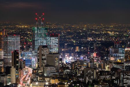 TOKYO, JAPAN - NOVEMBER 16, 2018: Aerial view of night scene of Tokyo, Japan.のeditorial素材