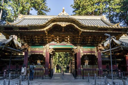 TOCHIGI, JAPAN - NOVEMBER 15, 2018: Day scene of Beautiful wood carving gate of Taiyuin temple at Nikko, Tochigi Prefecture, Japanのeditorial素材