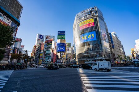 TOKYO, JAPAN - NOVEMBER 17, 2018: Day scene of Shibuya crossing with crowded people at Shibuya,...