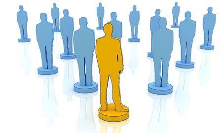 yellow man and group, information, friendship individualityの写真素材