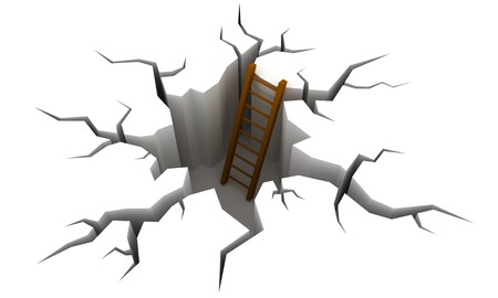 crack on the ground, rescue from the trap.の写真素材