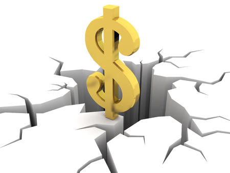 Dollar and hole. Financial crisis. 3d image rendererの写真素材