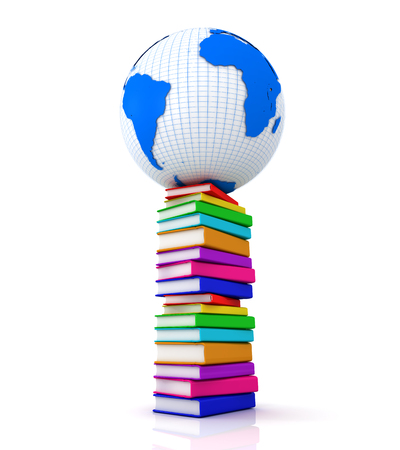 Earth globe on a stack of books. 3d image rendererの写真素材