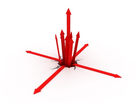 Red arrow getting out from a crack on the ground. 3d image rendererの写真素材