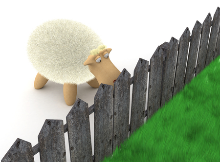 Sheep look at the grass. 3d image rendererの写真素材