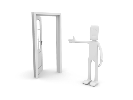Man enters the door. 3d image rendererの写真素材