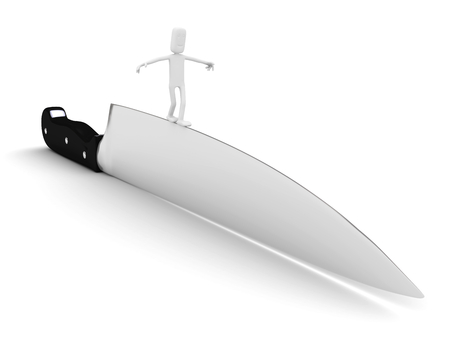 Man walking with a knife blade. Conceptual image. 3d image rendererの写真素材