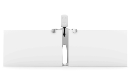 Businessman holding a poster. 3d image rendererの写真素材