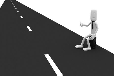 Businessman sits on the roadside. 3d image rendererの写真素材