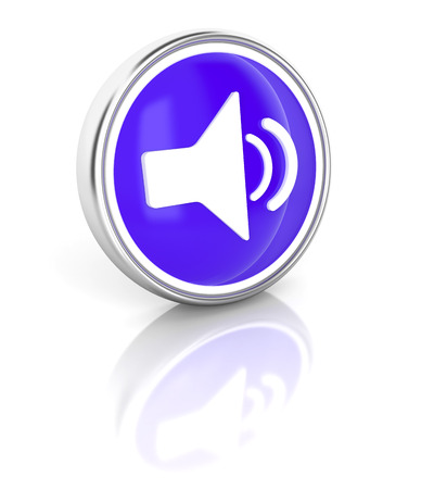 Speaker icon on glossy blue round button. 3d image rendererの写真素材