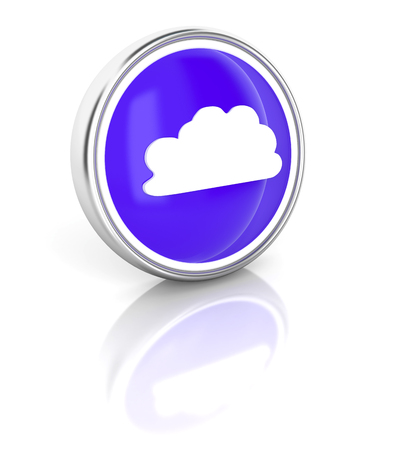 Cloud icon on glossy blue round button. 3d image rendererの写真素材