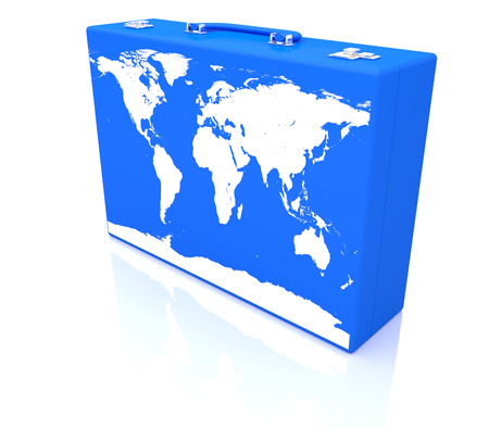 Suitcase for travel with a map of the world. 3d image rendererの写真素材