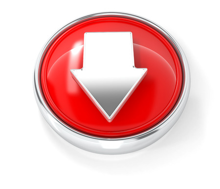 Arrow icon on glossy red round button. 3d image rendererの写真素材