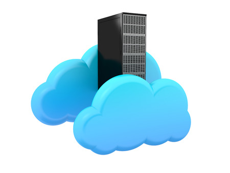 Server computer and cloud symbol. 3d image renderer