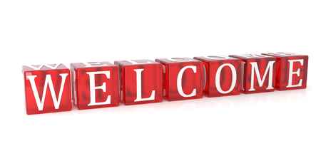 Welcome Cube text on white background. 3d image rendererの写真素材