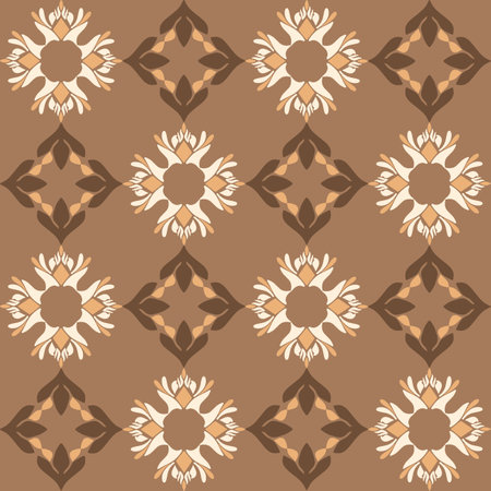 Brown and white floral damask seamless pattern. Motifs ornament, vector illustration. Ideal for printing onto fabric and paper or indoor and outdoor decoration.のイラスト素材