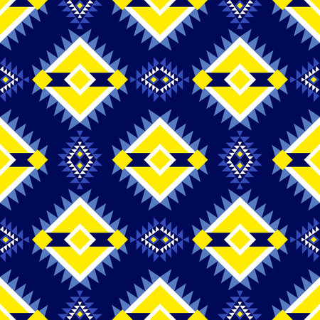 Yellow and blue simple geometric, ethnic boho seamless, Navajo, tribal pattern. Folk motif. Retro...