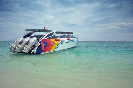 Speed Ã¢ï¿½ï¿½Ã¢ï¿½ï¿½boat anchored in the sea.の写真素材