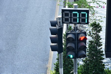 Traffic light Control the car on the roadの写真素材