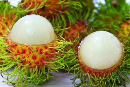 rambutan fruit on white backgroundの写真素材
